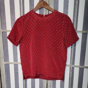 Madewell Red Polka Dot 100% Silk Short Sleeve Blouse